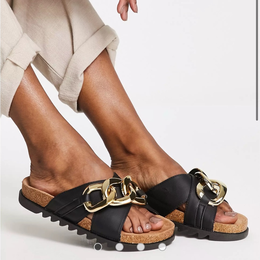 ASOS Black Sandals with Gold Chain Detail